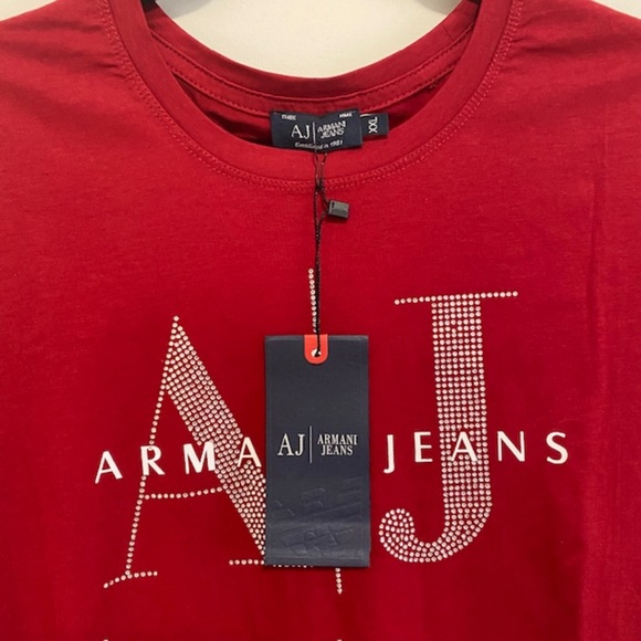 ARMANI JEANS Wine Color T-shirt Rhinestones Letters size L - Picture 2 of 10